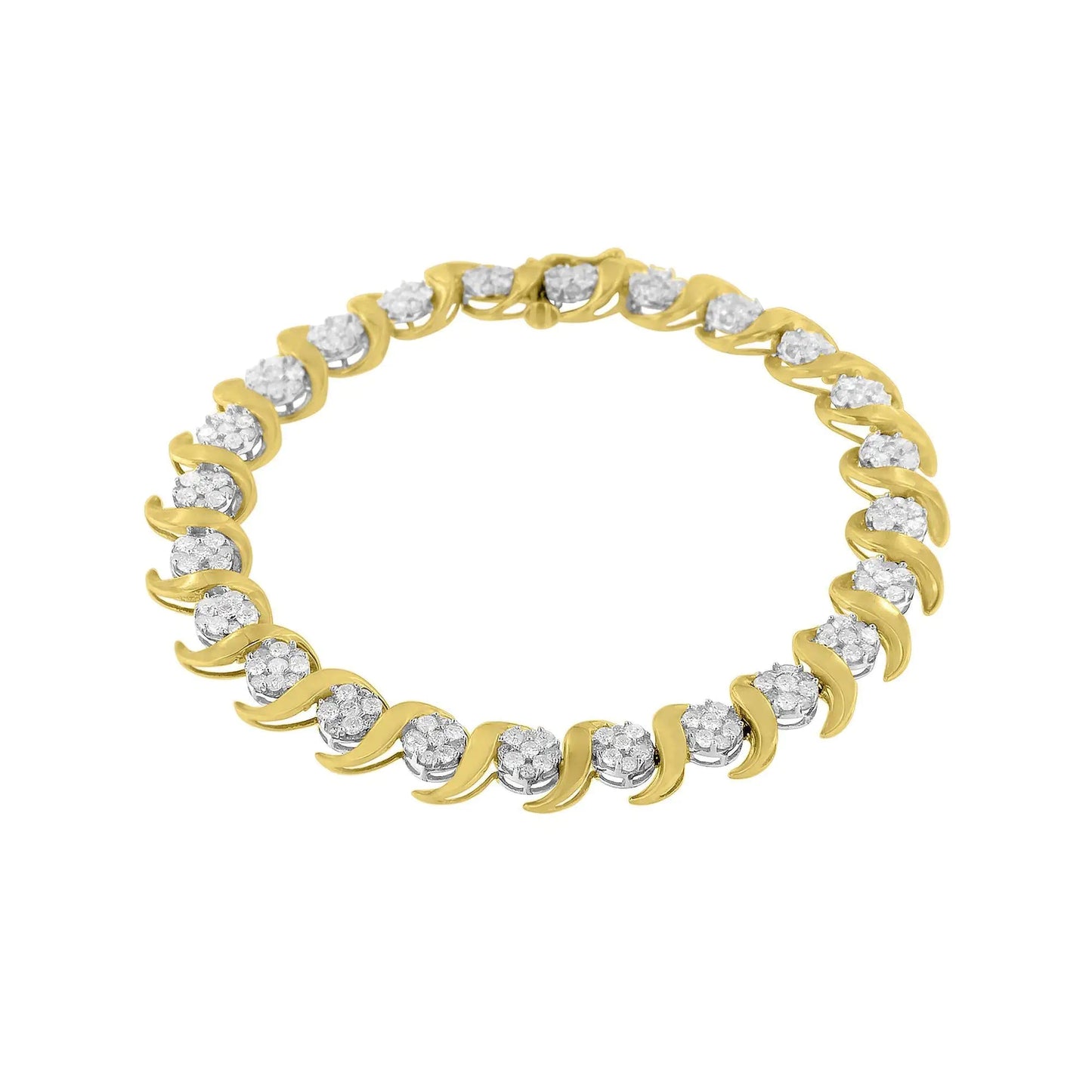 10K Yellow Gold 4.00 Cttw Round-Cut Diamond Floral Link 7.5" Bracelet (H-I Color, I2-I3 Clarity) WEM Support (www.WEM.support)