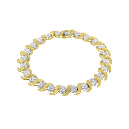 10K Yellow Gold 4.00 Cttw Round-Cut Diamond Floral Link 7.5" Bracelet (H-I Color, I2-I3 Clarity) WEM Support (www.WEM.support)