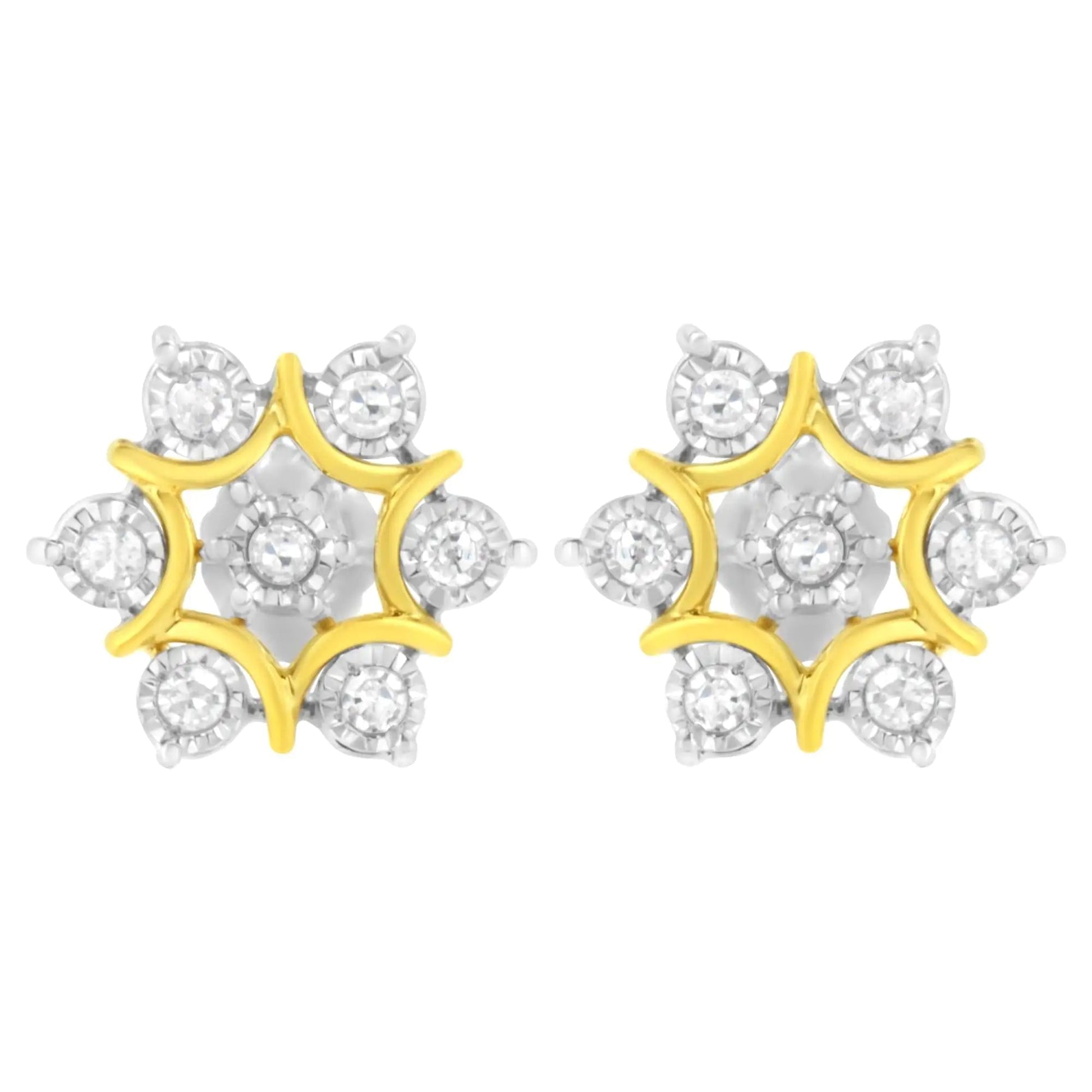 10K Yellow Gold Plated .925 Sterling Silver 1/4 Cttw Miracle Set Round-Cut Diamond Floral Earring (I-J Color, I2-I3 Clarity) WEM Support (www.WEM.support)
