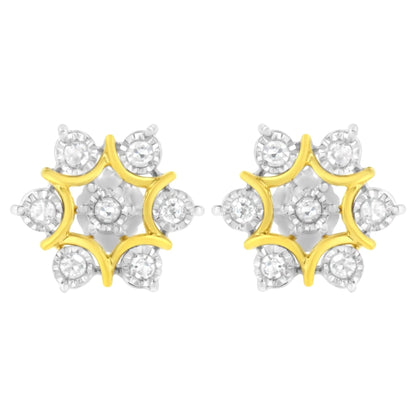 10K Yellow Gold Plated .925 Sterling Silver 1/4 Cttw Miracle Set Round-Cut Diamond Floral Earring (I-J Color, I2-I3 Clarity) WEM Support (www.WEM.support)