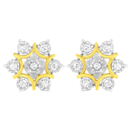 10K Yellow Gold Plated .925 Sterling Silver 1/4 Cttw Miracle Set Round-Cut Diamond Floral Earring (I-J Color, I2-I3 Clarity) WEM Support (www.WEM.support)