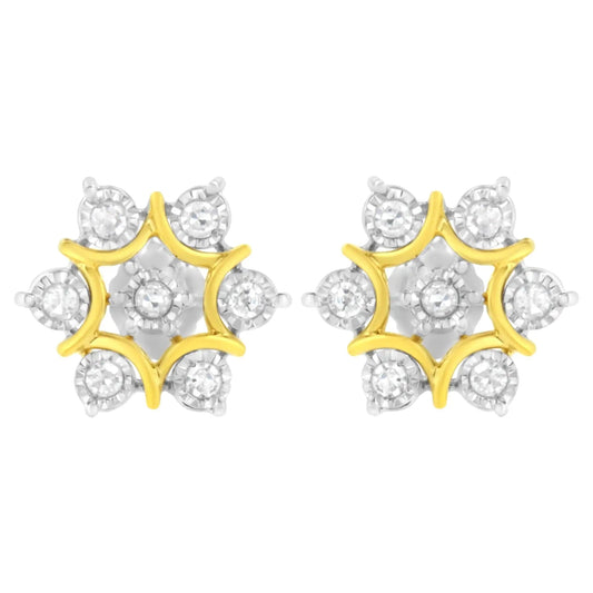 10K Yellow Gold Plated .925 Sterling Silver 1/4 Cttw Miracle Set Round-Cut Diamond Floral Earring (I-J Color, I2-I3 Clarity) WEM Support (www.WEM.support)