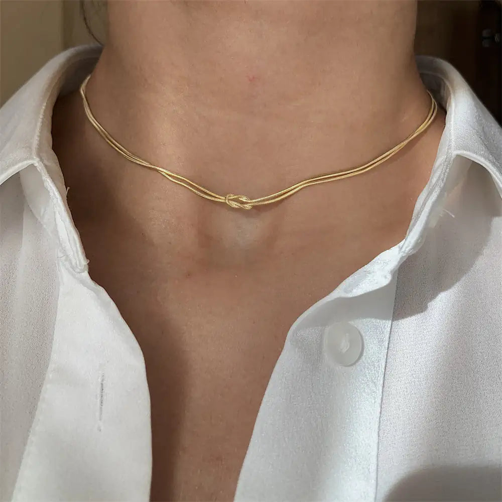 Stainless Steel Valentine's Day Knot Snake Chain Necklace Hand Knotted Bracelet WEM Support (www.WEM.support)