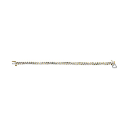 10K Yellow Gold 2.0 Cttw Diamond 2 Row Link and Heart Charm 7" Link Bracelet (I-J Color, I3 Clarity) WEM Support (www.WEM.support)