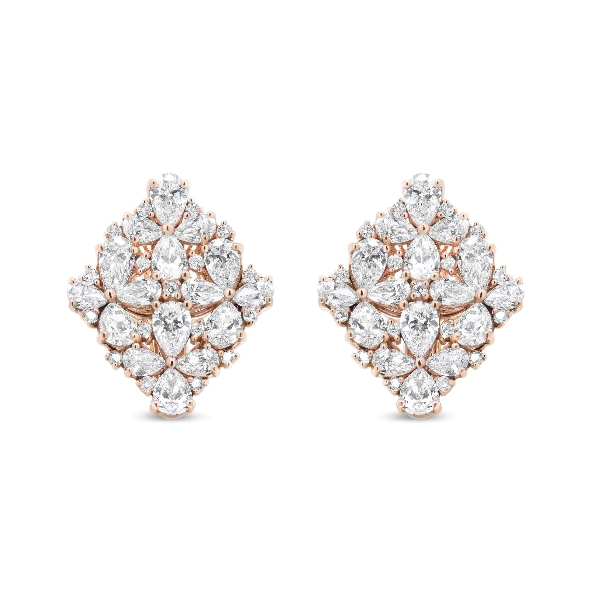 18K Rose Gold 8 1/3 Cttw Pear and Round Diamond Floral Cluster Omega Earrings (F-G Color, VS1-VS2 Clarity) WEM Support (www.WEM.support)