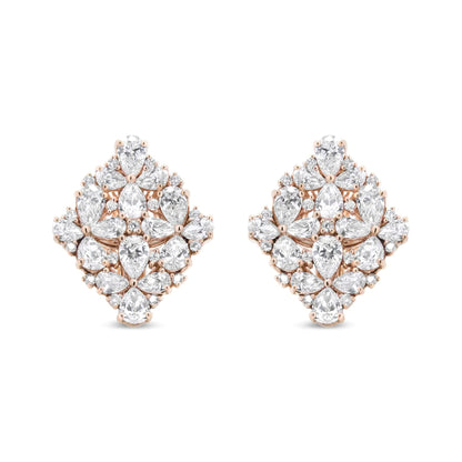 18K Rose Gold 8 1/3 Cttw Pear and Round Diamond Floral Cluster Omega Earrings (F-G Color, VS1-VS2 Clarity) WEM Support (www.WEM.support)
