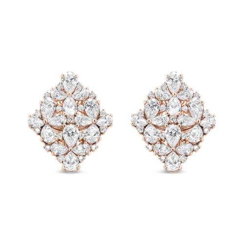 18K Rose Gold 8 1/3 Cttw Pear and Round Diamond Floral Cluster Omega Earrings (F-G Color, VS1-VS2 Clarity) WEM Support (www.WEM.support)