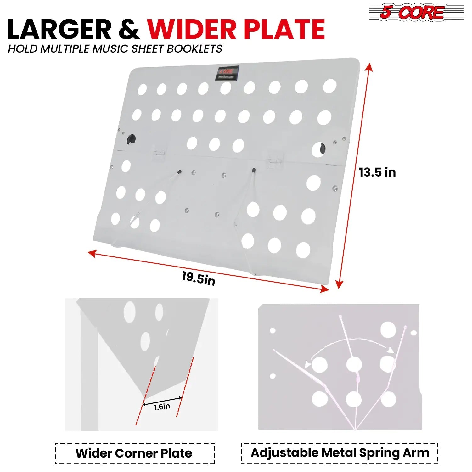 5Core Music Stand For Sheet Music Portable Tripod Adjustable Folding Note Holder White WEM Support (www.WEM.support)