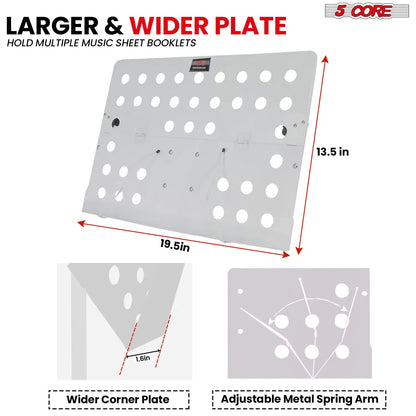 5Core Music Stand For Sheet Music Portable Tripod Adjustable Folding Note Holder White WEM Support (www.WEM.support)