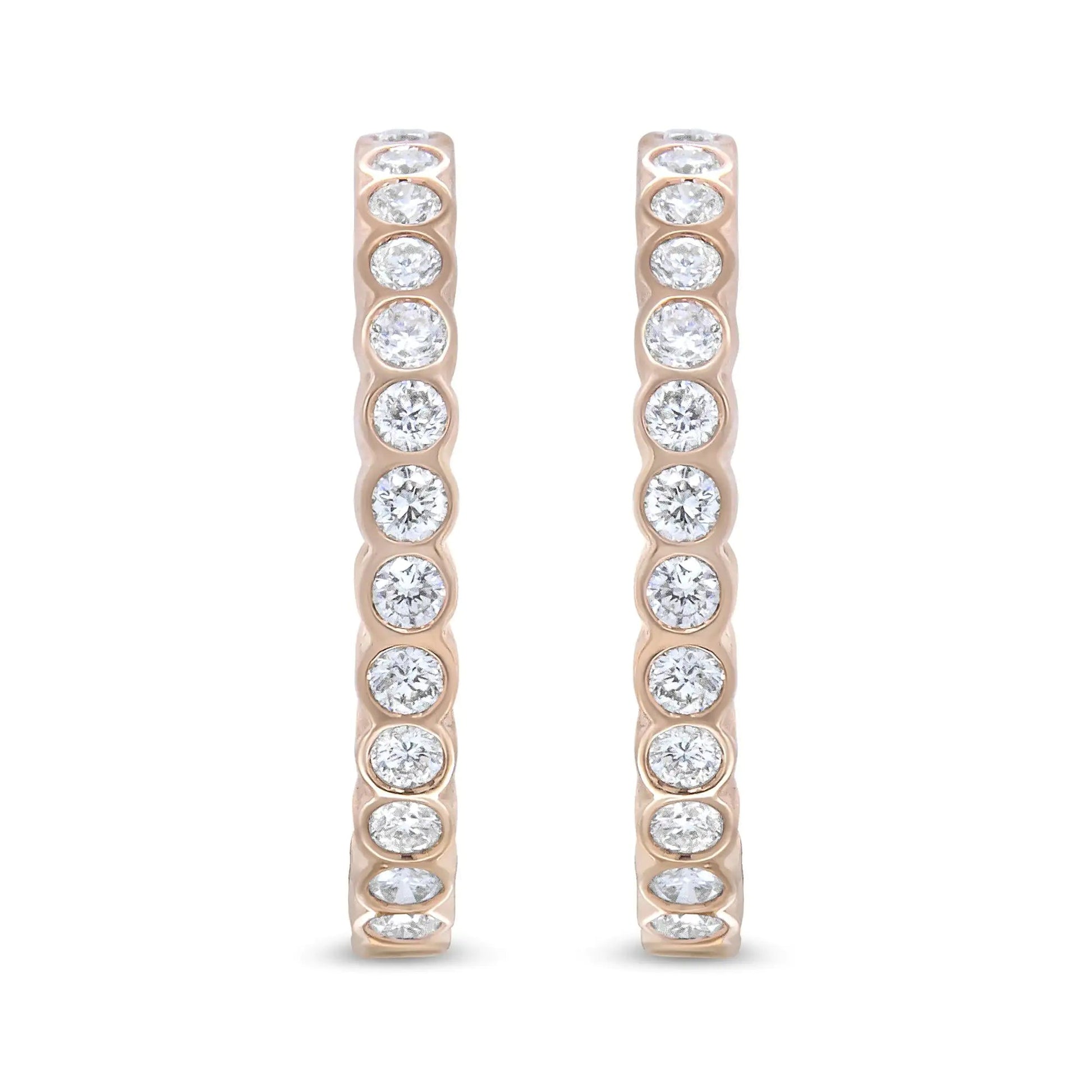 18K Rose Gold 1 Cttw Round Bezel-Set Diamond Hoop Earrings (F-G Color, VS1-VS2 Clarity) WEM Support (www.WEM.support)
