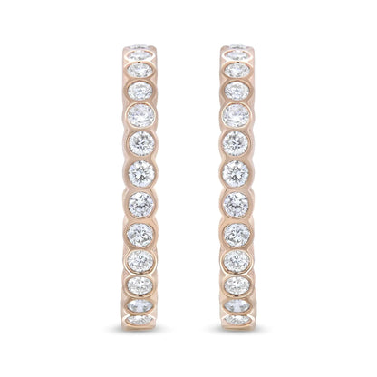 18K Rose Gold 1 Cttw Round Bezel-Set Diamond Hoop Earrings (F-G Color, VS1-VS2 Clarity) WEM Support (www.WEM.support)