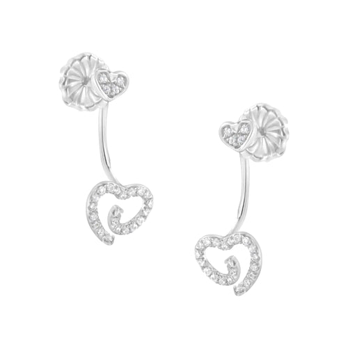 .925 Sterling Silver 1/4 Cttw Diamond Swirl Heart Front/Back Earrings (I-J Color, I2-I3 Clarity) WEM Support (www.WEM.support)