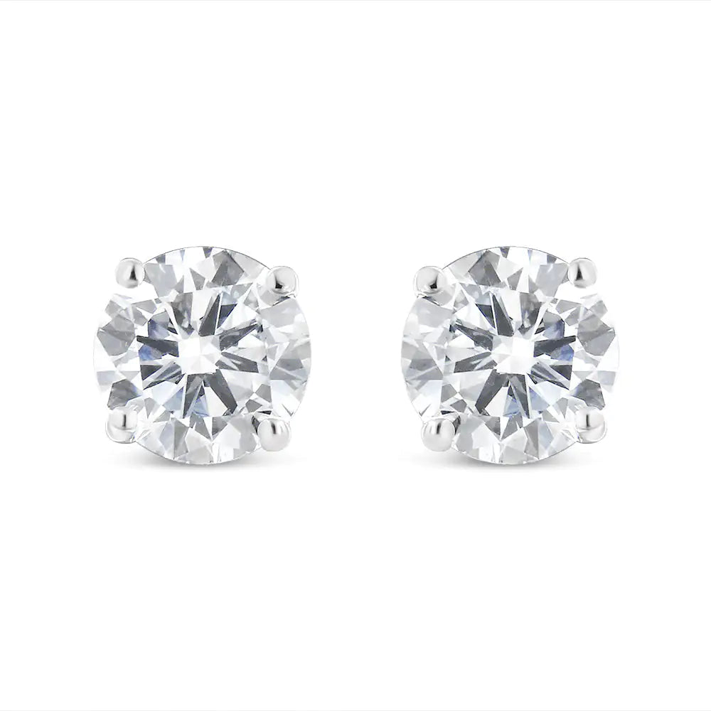 10K White Gold 1-1/2 Cttw Round Brilliant-Cut Diamond Classic 4-Prong Stud Earrings with Screw Backs (H-I Color, I2-I3 Clarity) WEM Support (www.WEM.support)