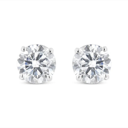 10K White Gold 1-1/2 Cttw Round Brilliant-Cut Diamond Classic 4-Prong Stud Earrings with Screw Backs (H-I Color, I2-I3 Clarity) WEM Support (www.WEM.support)