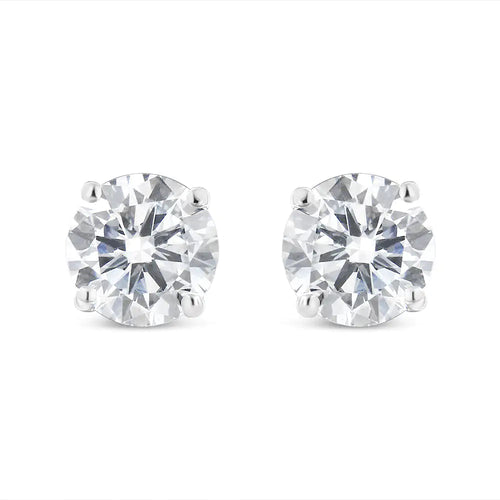 10K White Gold 1-1/2 Cttw Round Brilliant-Cut Diamond Classic 4-Prong Stud Earrings with Screw Backs (H-I Color, I2-I3 Clarity) WEM Support (www.WEM.support)