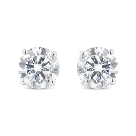 10K White Gold 1-1/2 Cttw Round Brilliant-Cut Diamond Classic 4-Prong Stud Earrings with Screw Backs (H-I Color, I2-I3 Clarity) WEM Support (www.WEM.support)