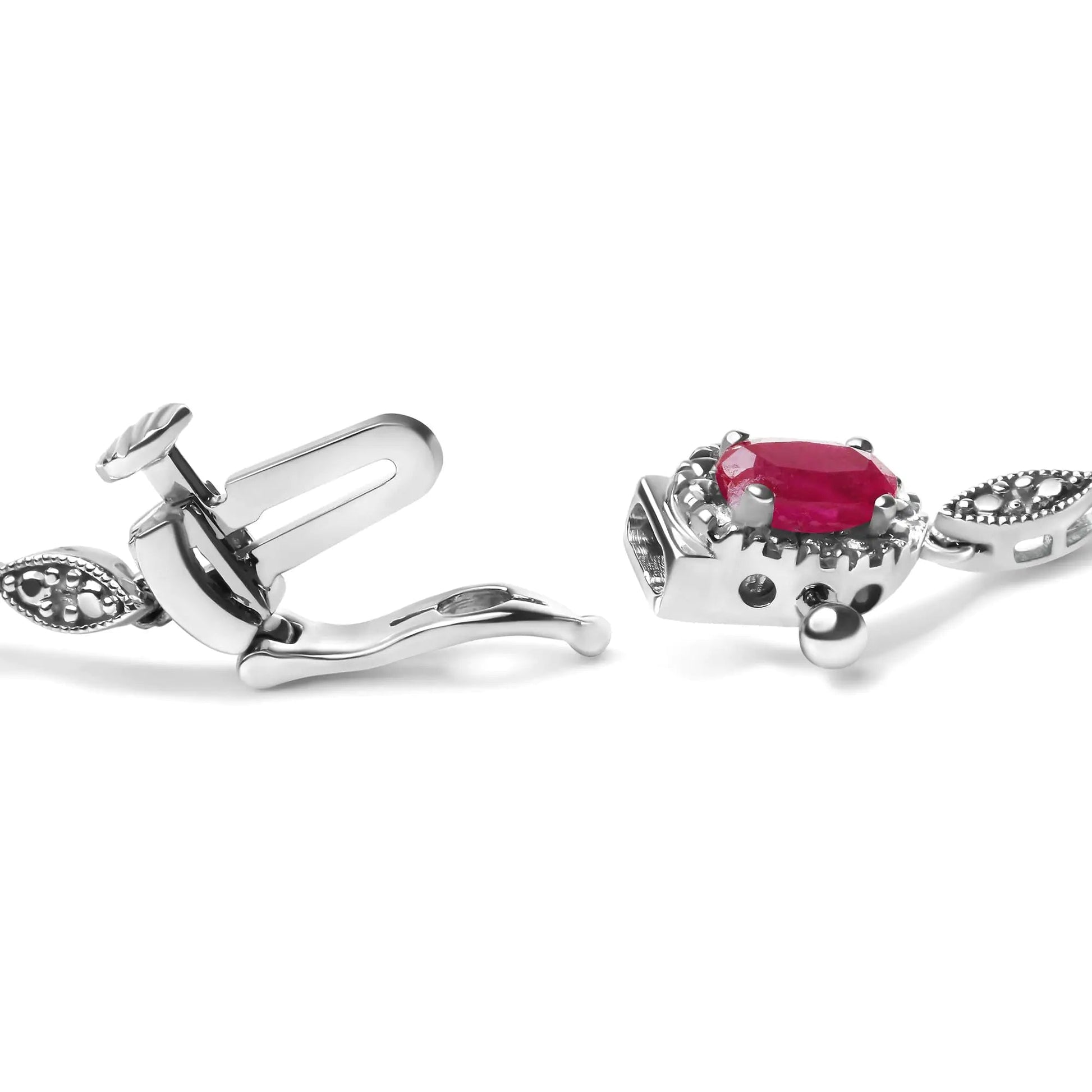 10K White Gold 4.5mm x 3mm Oval Ruby and Diamond Link Bracelet (H-I Color, SI1-SI2 Clarity)  - Size 7" WEM Support (www.WEM.support)