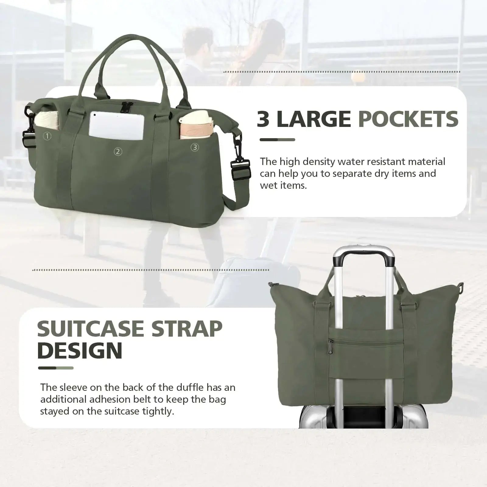 Travel Duffle Bag, Waterproof Weekender Bag Carry On Tote Bags for Women, Travel Essentials Sport Gym Bag for Men, Hospital Bag for Labor and Delivery, Overnight Bag Luggage Bag with Trolley Sleeve 06 Dark Green My Store
