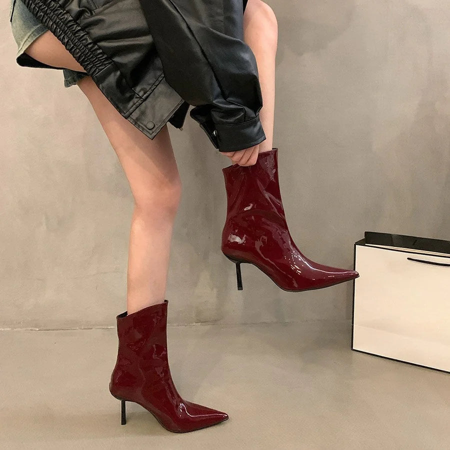 Women's Spring and Autumn Slimming Stiletto Ankle Boots WEM Support (www.WEM.support)