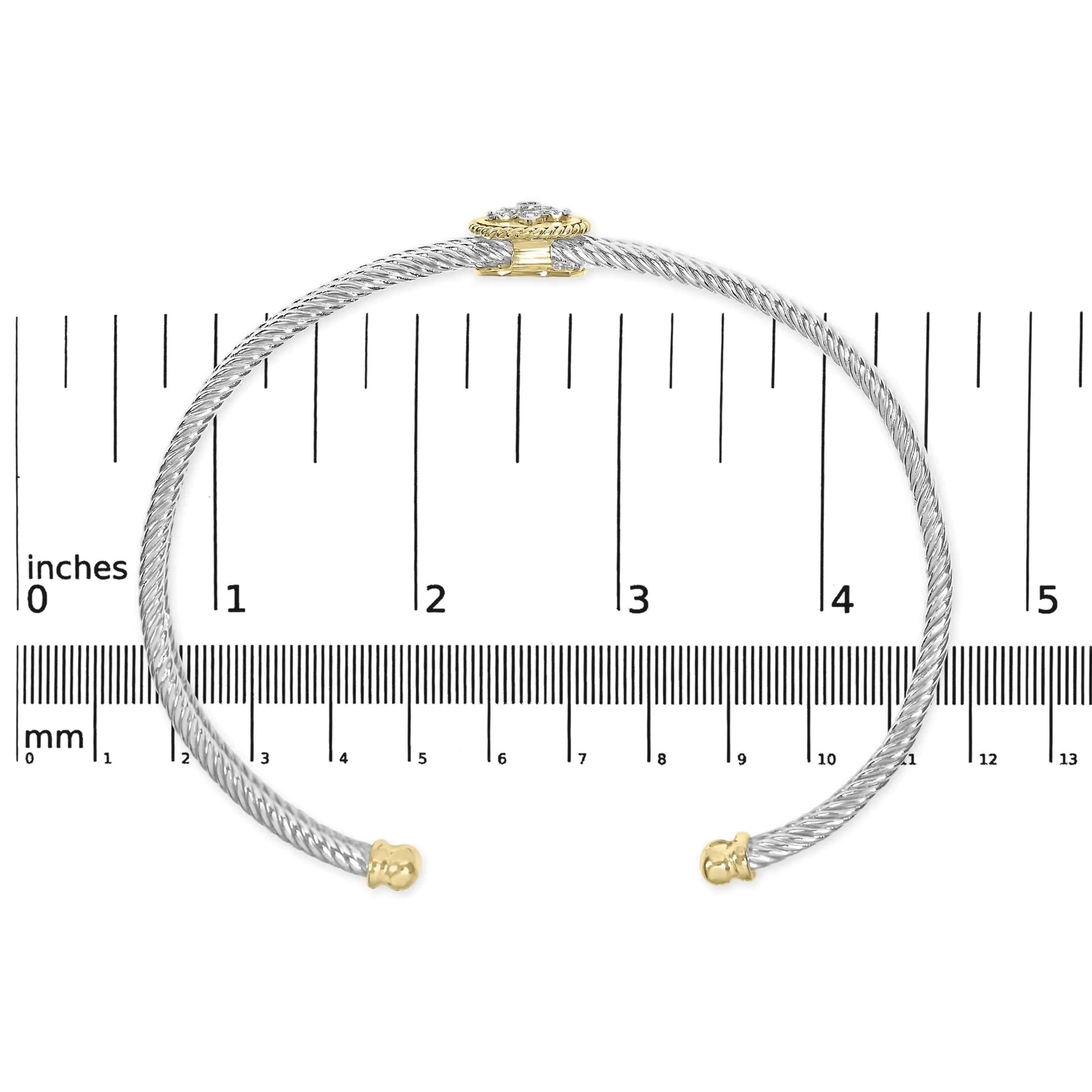 18K Yellow Gold Plated .925 Sterling Silver Diamond Accent  and Fleur Di Lis Medallion Bangle Bracelet (I-J Color, SI1-SI2 Clarity) - 7.25 Inches WEM Support (www.WEM.support)