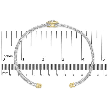 18K Yellow Gold Plated .925 Sterling Silver Diamond Accent  and Fleur Di Lis Medallion Bangle Bracelet (I-J Color, SI1-SI2 Clarity) - 7.25 Inches WEM Support (www.WEM.support)