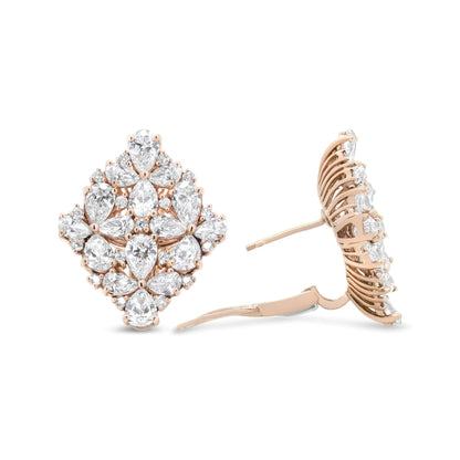 18K Rose Gold 8 1/3 Cttw Pear and Round Diamond Floral Cluster Omega Earrings (F-G Color, VS1-VS2 Clarity) WEM Support (www.WEM.support)