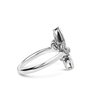 .925 Sterling Silver Black Onyx and Yellow Citrine Marquise and Diamond Accent Fleur De Lis Ring (H-I Color, SI1-SI2 Clarity) WEM Support (www.WEM.support)