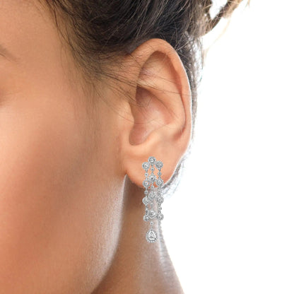 18K White Gold 4 3/4 Cttw Diamond Double Teardrop Waterfall Dangle Earrings (H-I Color, VS1-VS2 Clarity) WEM Support (www.WEM.support)