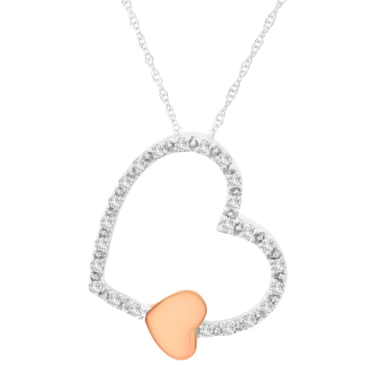 10KT Two Tone Gold 1/6 cttw Diamond Floating Heart Pendant Necklace (K-L, I1-I2) WEM Support (www.WEM.support)