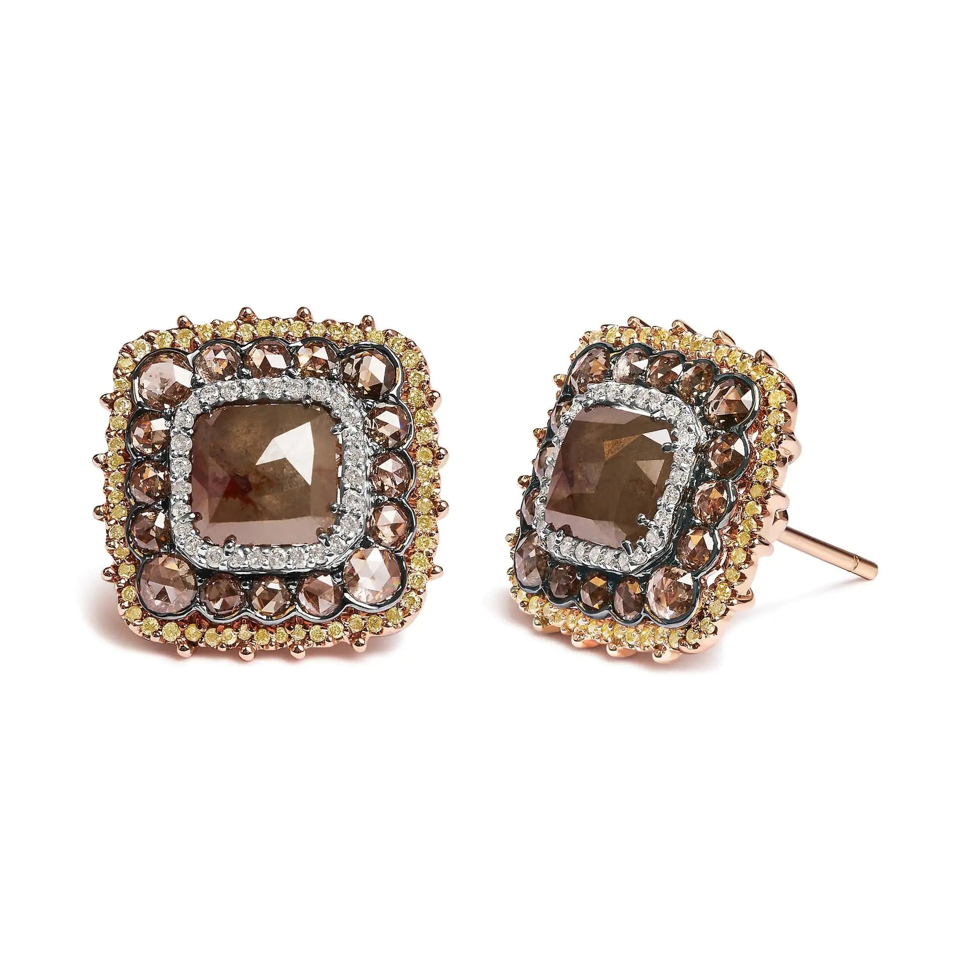 14K Rose Gold 5 7/8 Cttw Fancy Cushion Diamond Cushion Shaped Triple Halo Stud Earring (Fancy Color, I2-I3 Clarity) WEM Support (www.WEM.support)
