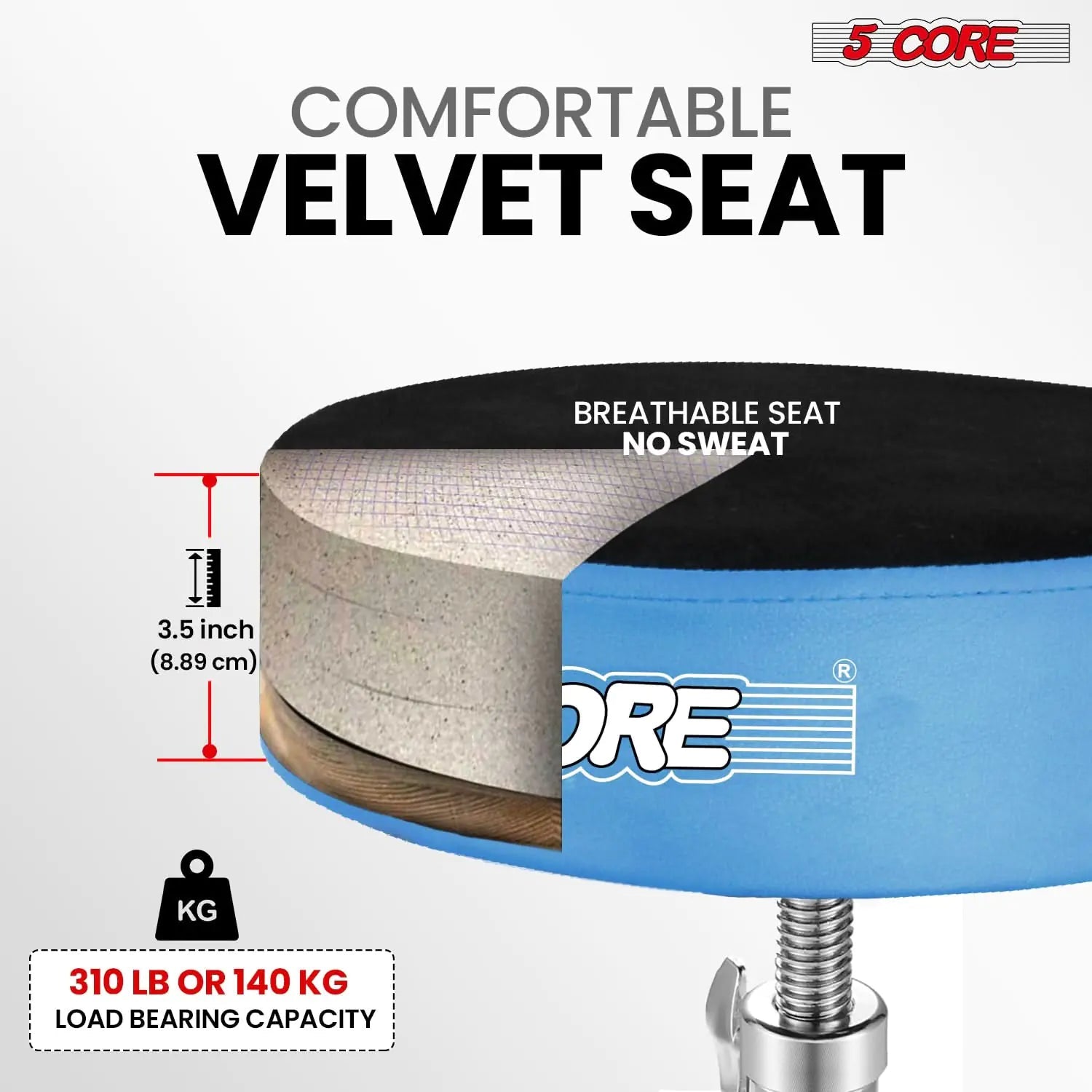 5Core Drum Throne Padded Guitar Stool Swivel Adjustable Drummer Seat Music Chair BLUE VELVET WEM Support (www.WEM.support)