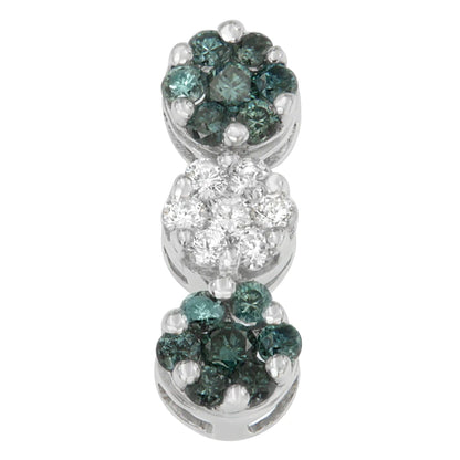 14K White Gold 1 cttw Round Cut White and Treated Blue Diamond Floral Cluster Pendant Necklace (H-I, SI1-SI2) WEM Support (www.WEM.support)