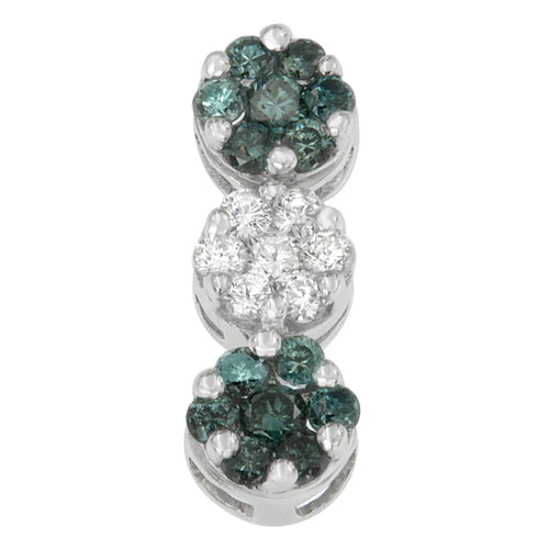 14K White Gold 1 cttw Round Cut White and Treated Blue Diamond Floral Cluster Pendant Necklace (H-I, SI1-SI2) WEM Support (www.WEM.support)