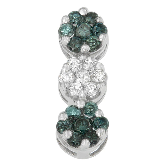 14K White Gold 1 cttw Round Cut White and Treated Blue Diamond Floral Cluster Pendant Necklace (H-I, SI1-SI2) WEM Support (www.WEM.support)