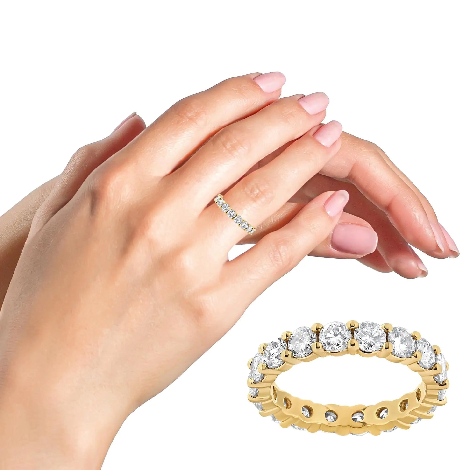14K Yellow Gold 3.00 Cttw Shared Prong Set Round Cut Diamond Eternity Band (J-K Color, VS1-VS2 Clarity) WEM Support (www.WEM.support)