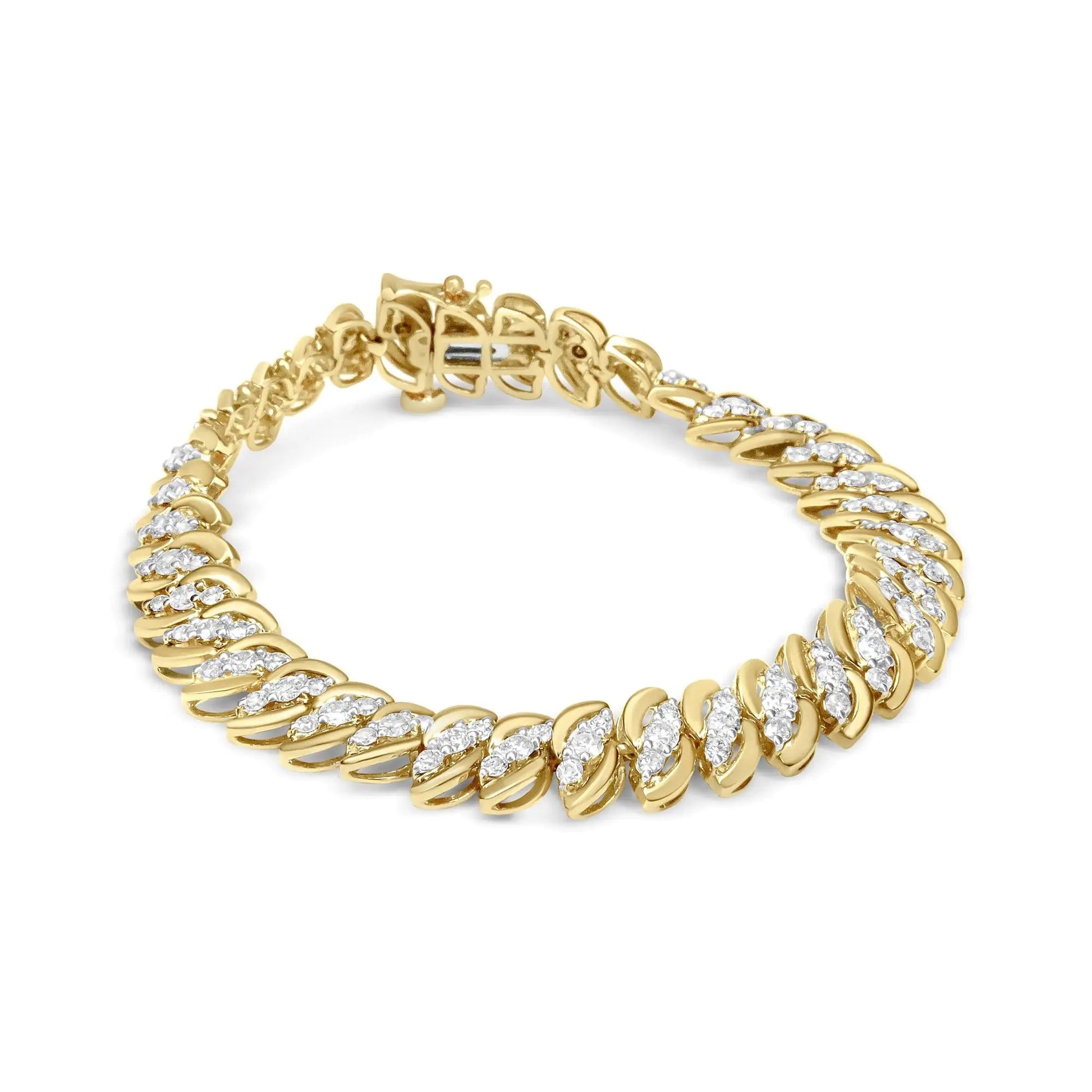 10K Yellow Gold 5.0 Cttw Diamond Double Row S-Link Cuban Bracelet (J-K Color, I2-I3 Clarity) - 7.25" Inches WEM Support (www.WEM.support)