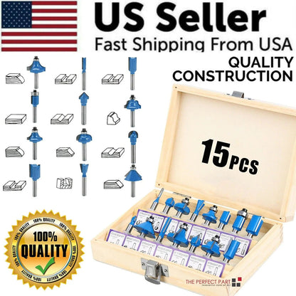 15Pcs Carbon Milling Cutter Router Bit Set Tungsten Carbide Router 1/4" Shank US WEM Support (www.WEM.support)