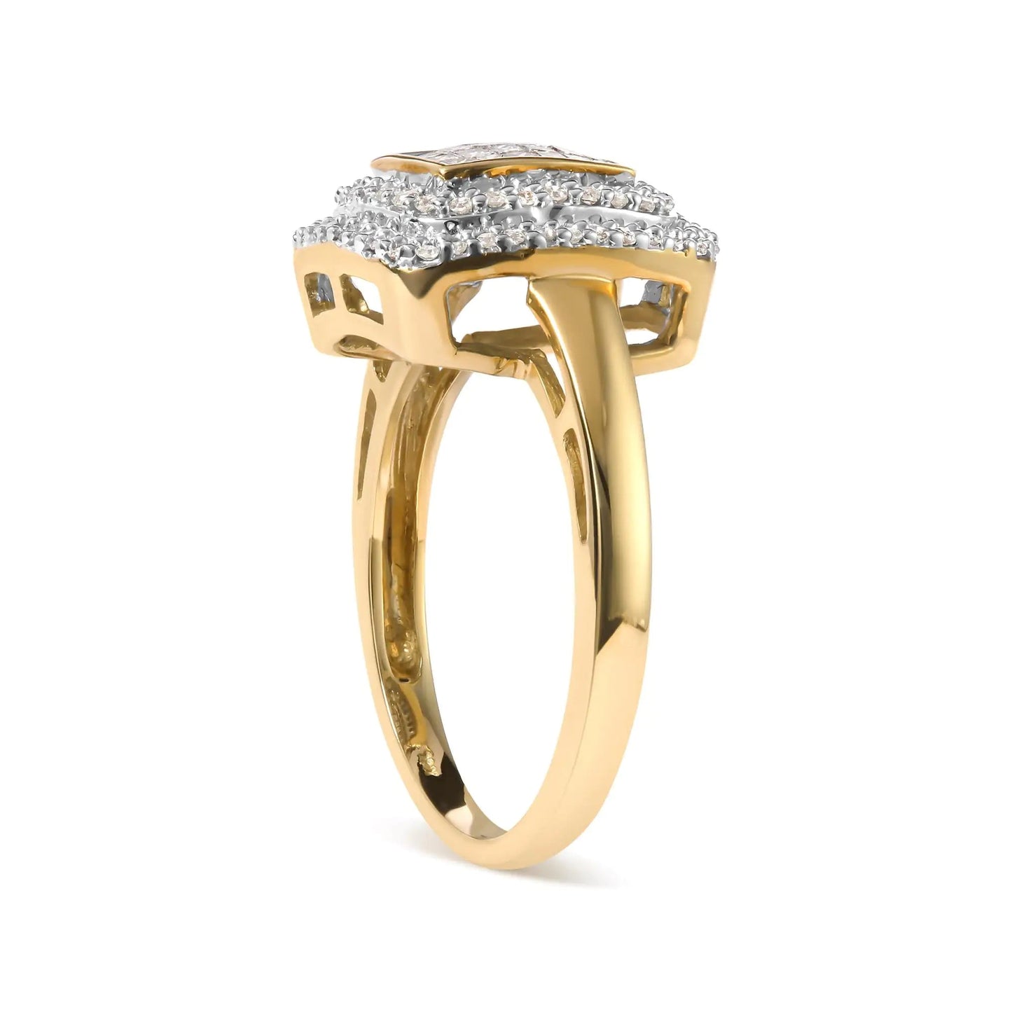 10K Yellow Gold 1/2 cttw Round and Princess Diamond Composite Head and Halo Ring (H-I Color, SI1-SI2 Clarity) WEM Support (www.WEM.support)
