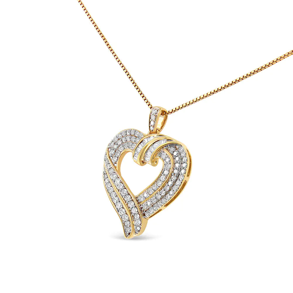 .925 Sterling Silver 1.00 Cttw Baguette Diamond Composite Open Heart 18" Inch Pendant Necklace (I-J Color, I1-I2 Clarity) WEM Support (www.WEM.support)