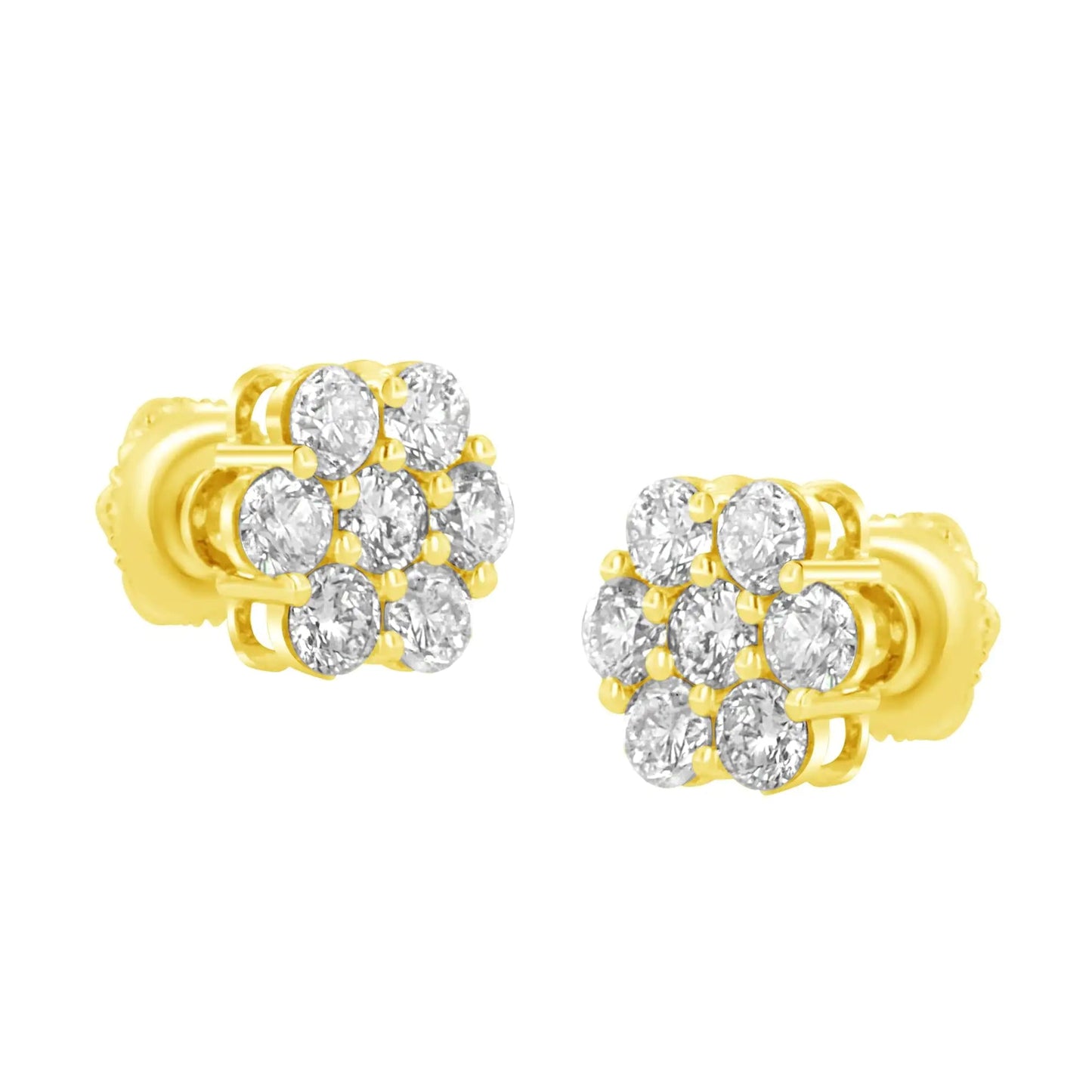 14K Yellow Gold 1.0 Cttw Diamond Flower Earring (J-K Color, I1-I2 Clarity) WEM Support (www.WEM.support)