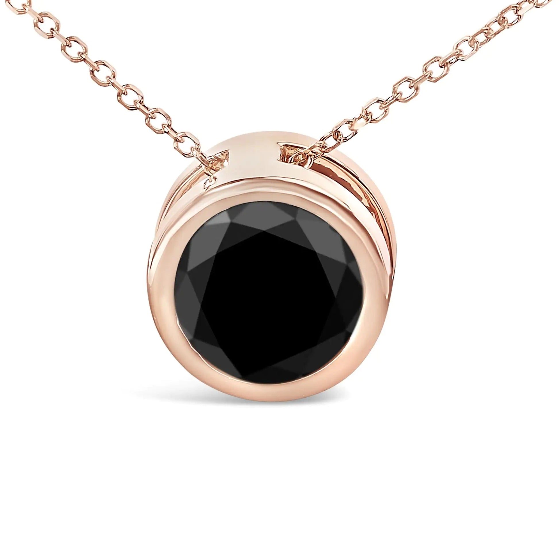 14K Rose Gold 7.0 Cttw Bezel-Set Black Round Diamond Solitaire Pendant Necklace (Black Color, I2-I3 Clarity) - 18" WEM Support (www.WEM.support)