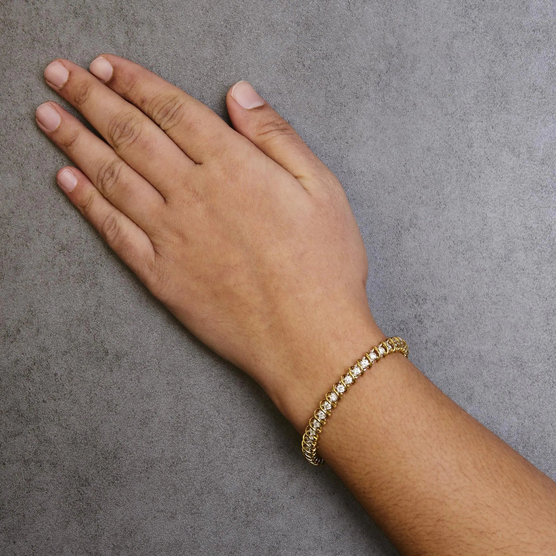 18K Yellow Gold 4.0 Cttw Round-Cut Diamond S-Link 7" Inch Tennis Bracelet (I-J Color, SI1-SI2 Clarity) WEM Support (www.WEM.support)