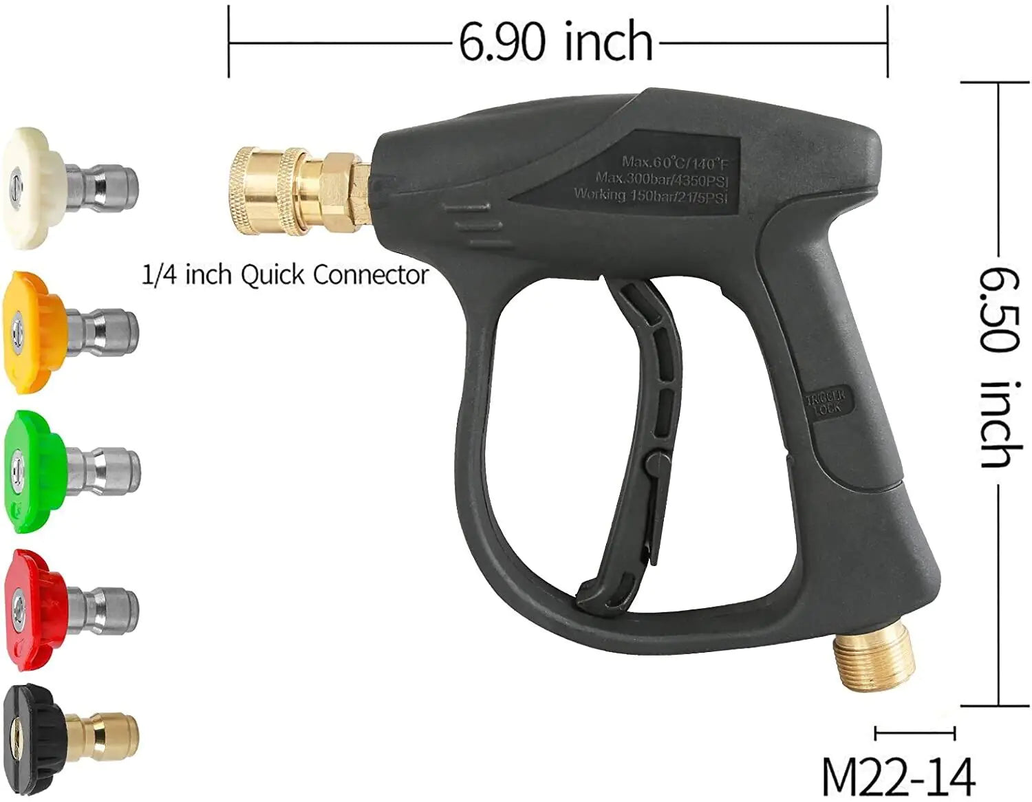 1/4" High Pressure Washer Gun 4000 PSI Car Wash Foam Spray Short Wand w/ Nozzle WEM Support (www.WEM.support)