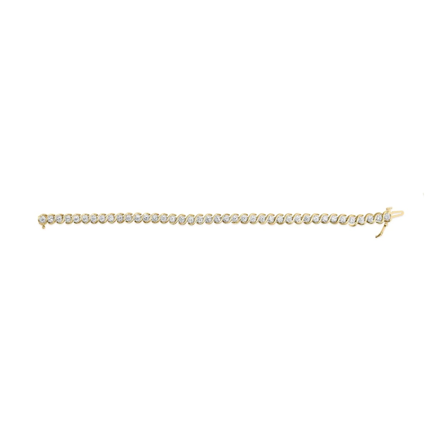 10K Yellow Gold 3 cttw Round-Cut Diamond Spiral Link 7.50" Bracelet (I-J Color, I1-I2 Clarity) WEM Support (www.WEM.support)