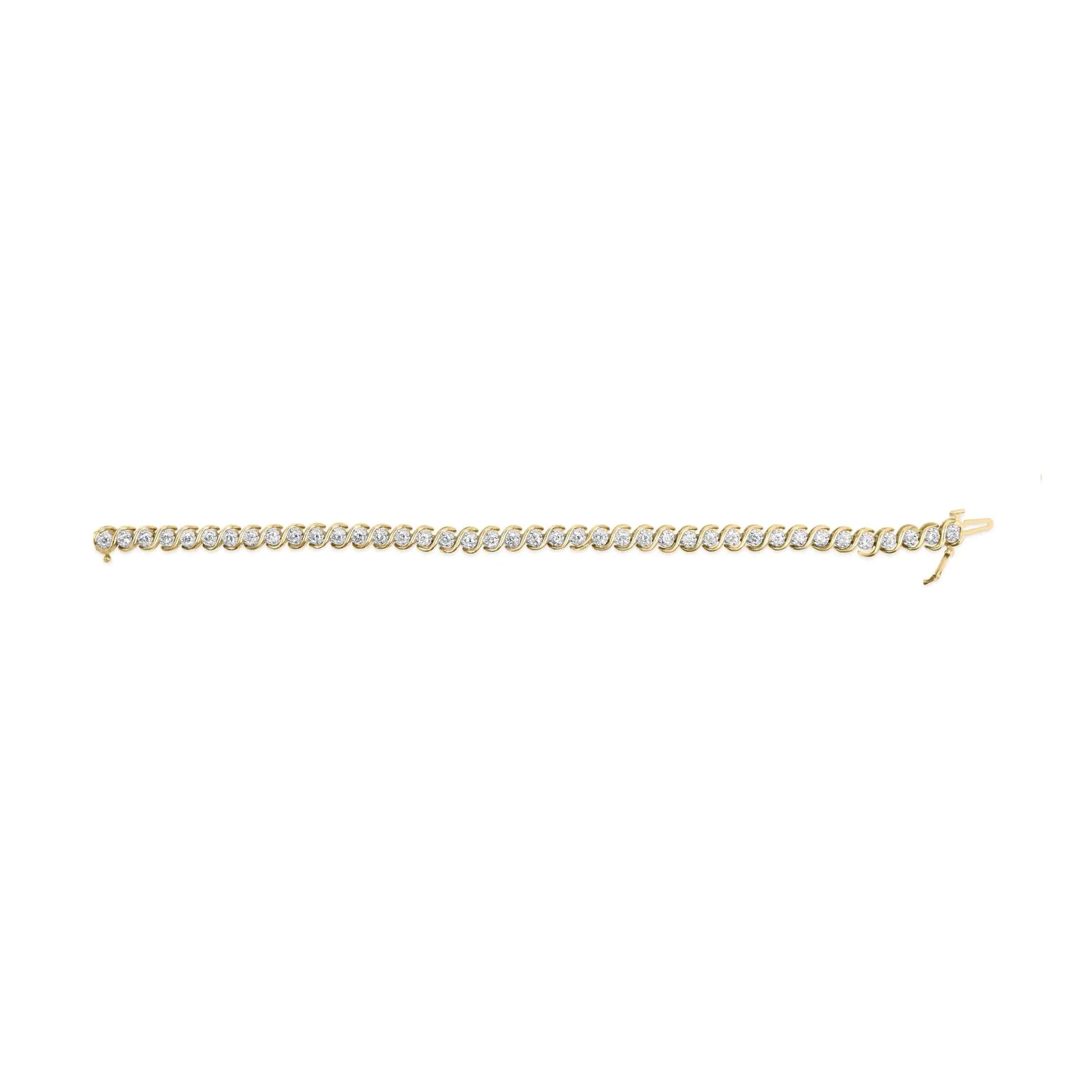 10K Yellow Gold 3 cttw Round-Cut Diamond Spiral Link 7.50" Bracelet (I-J Color, I1-I2 Clarity) WEM Support (www.WEM.support)