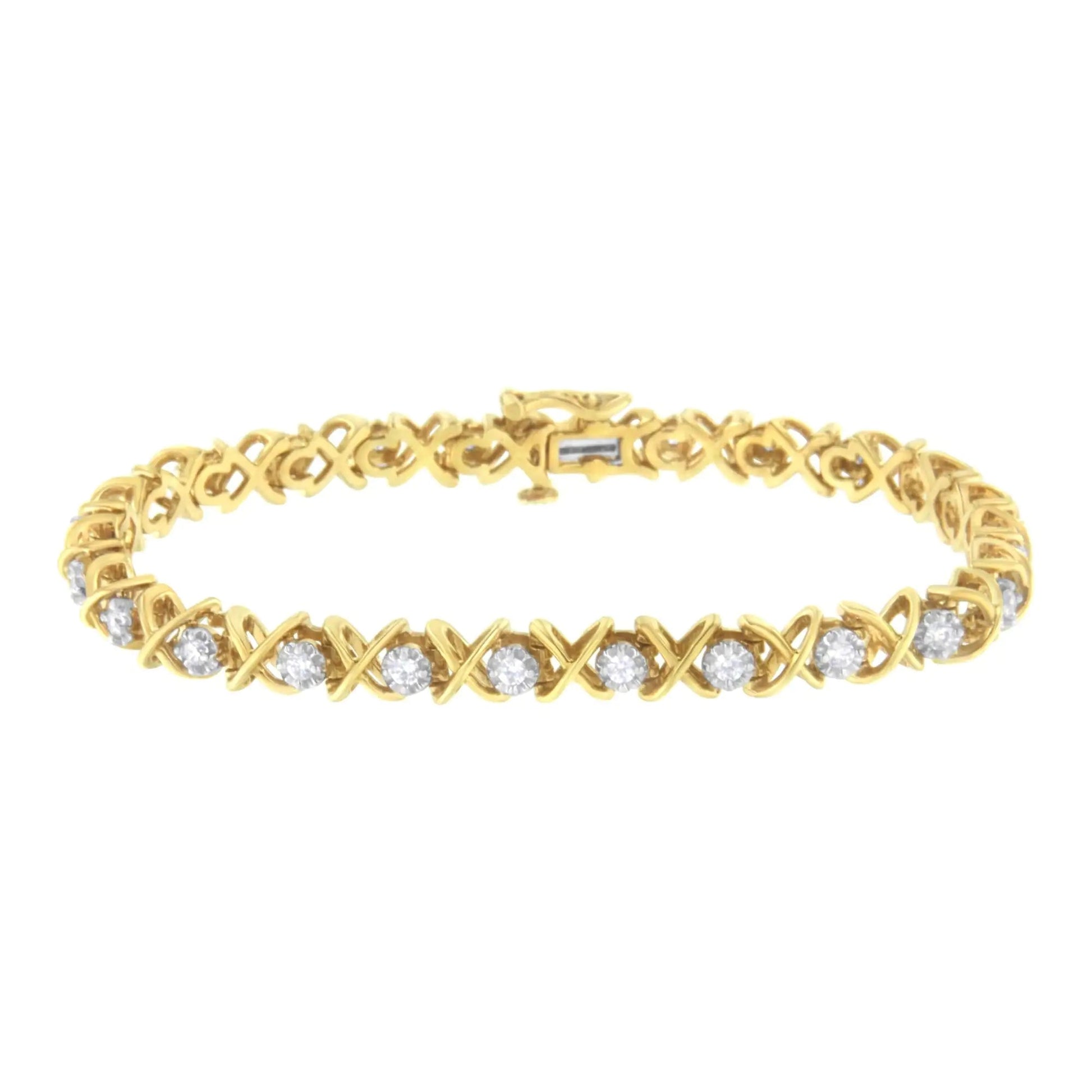 10K Yellow Gold Plated Sterling Silver 1 cttw Diamond Link Bracelet (J-K Clarity, I1-I2 Color) - Size 7" WEM Support (www.WEM.support)