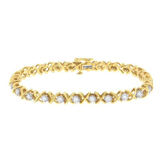 10K Yellow Gold Plated Sterling Silver 1 cttw Diamond Link Bracelet (J-K Clarity, I1-I2 Color) - Size 7" WEM Support (www.WEM.support)