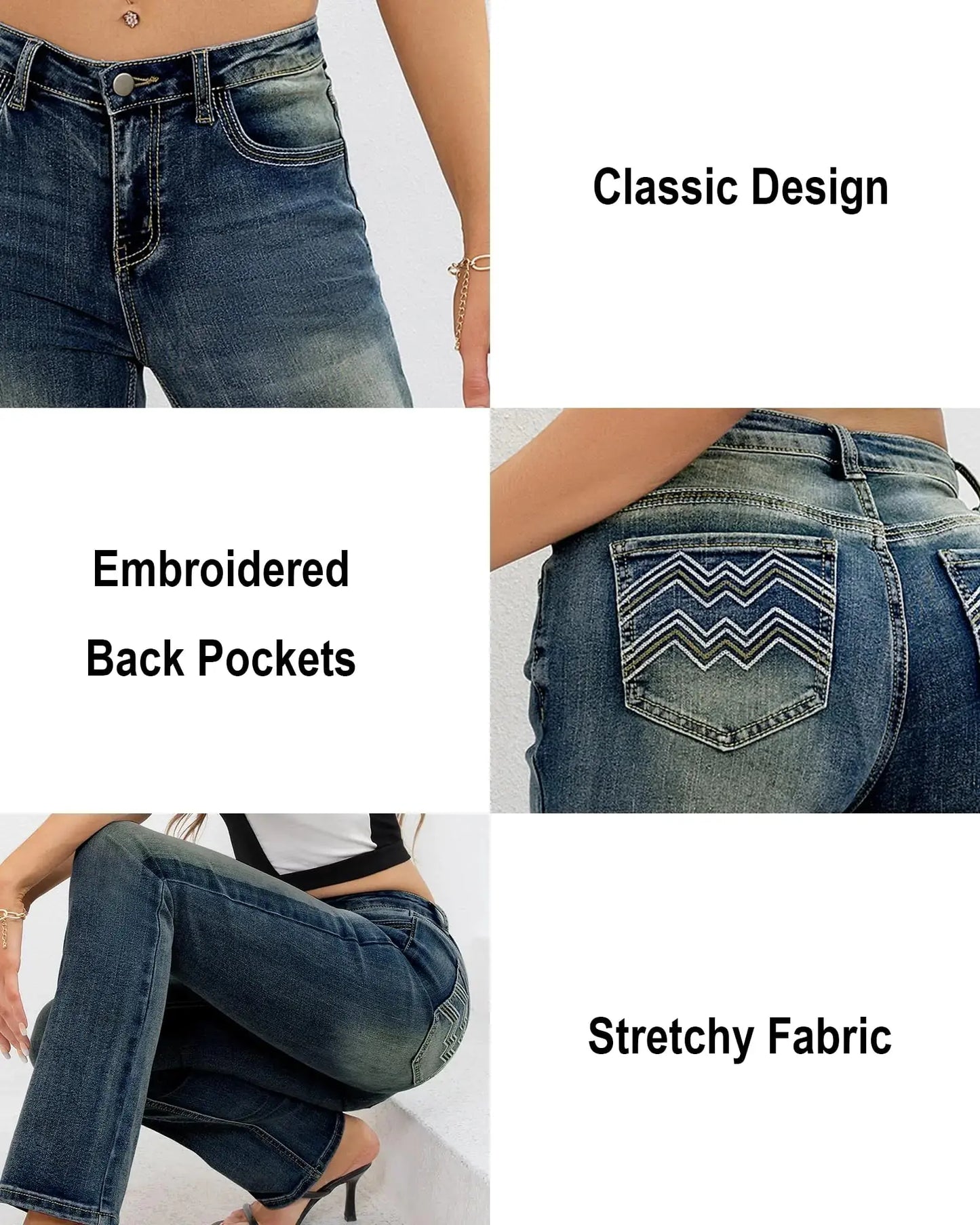 Women's Jeans 90s Mid Rise Bootcut Jeans High Stretch Black Jeans Pantalones De Mujer Boot Cut Denim Pants X-Large 201-cyan Blue My Store