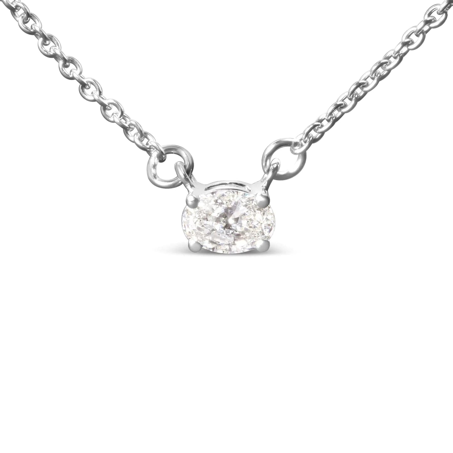 14K White Gold 1/4 Cttw Lab Grown Oval Solitaire Diamond East West 18" Pendant Necklace (G-H Color, VS2-SI1 Clarity) WEM Support (www.WEM.support)