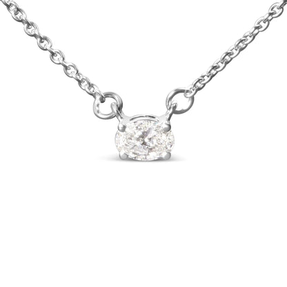 14K White Gold 1/4 Cttw Lab Grown Oval Solitaire Diamond East West 18" Pendant Necklace (G-H Color, VS2-SI1 Clarity) WEM Support (www.WEM.support)